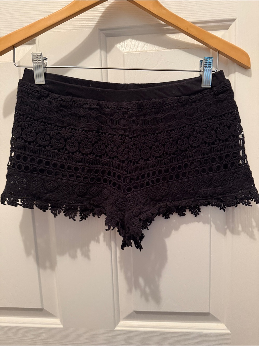 Black High-Waist Crochet Lace Women's Shorts